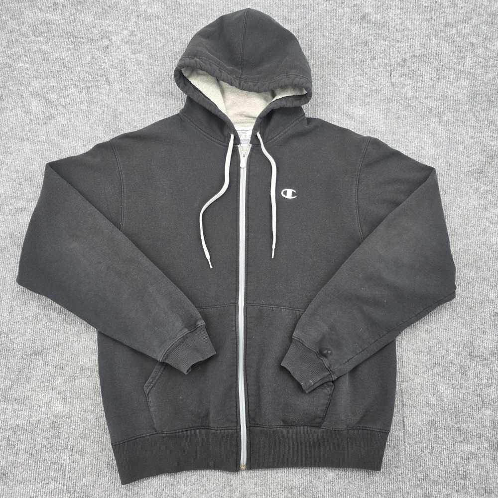 Champion Eco Authentic Mens Medium Black Full Zip Hoodie Fleece Lined S2468